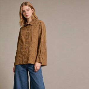 Bechamel Shirt Women's 2X Long Sleeve Button Up Cotton Embroidered Leaves